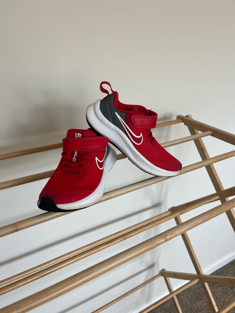 Nike Kids Red and White Velcro Slip-On Sneakers